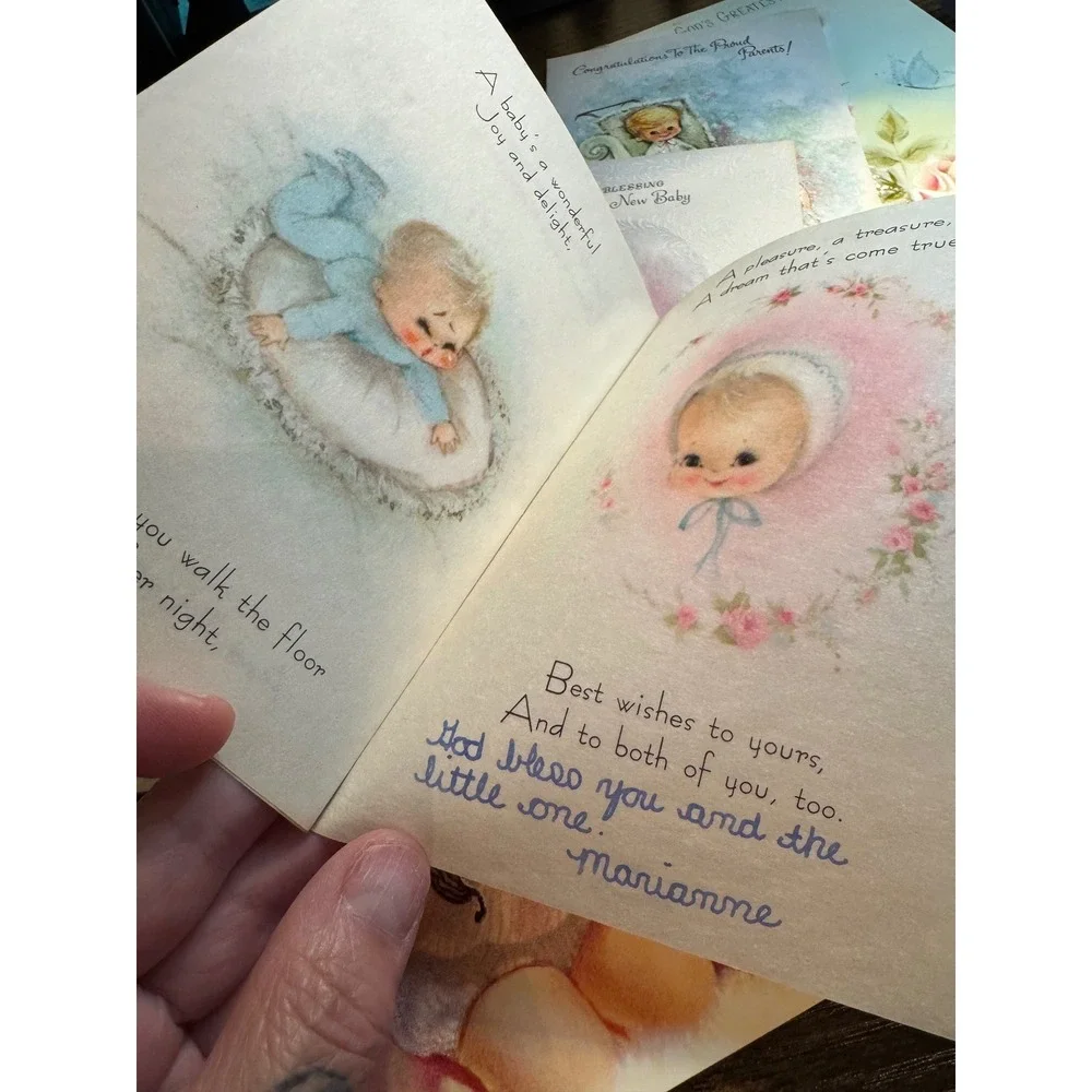 Vintage 1960s Greeting Card Lot 8 Flocked Die Cut Baby Birthday Easter Ephemera